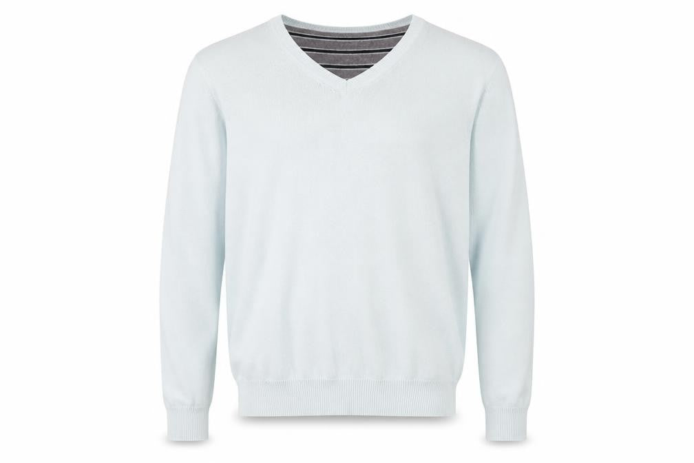 Front view of Marks & Spencer men’s blue jumper, size L