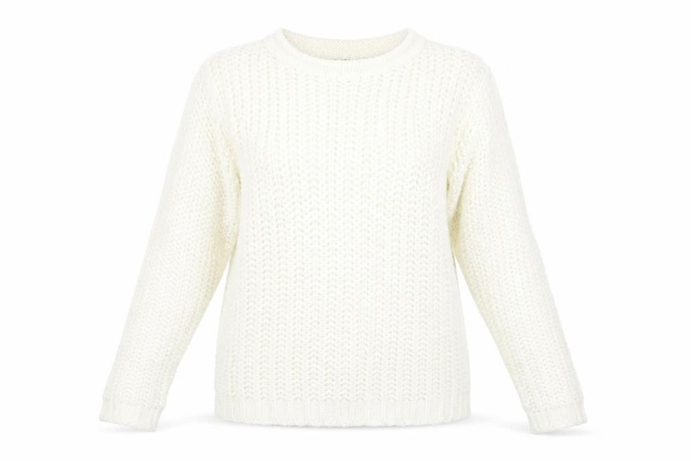 Front view of Dorothy Perkins women’s white jumper, size UK 14