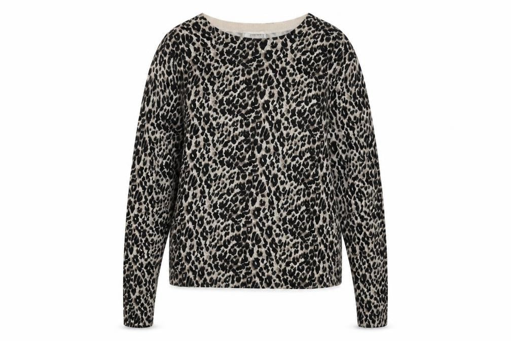 Front view of Warehouse women’s black animal print basic t-shirt, size UK 12