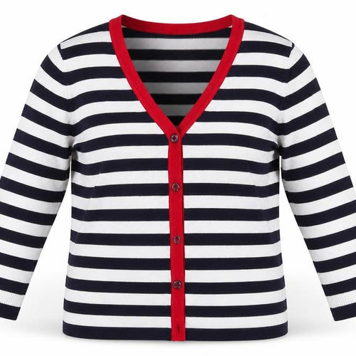 BASSINI Womens White Striped  Cardigan Jumper Size S