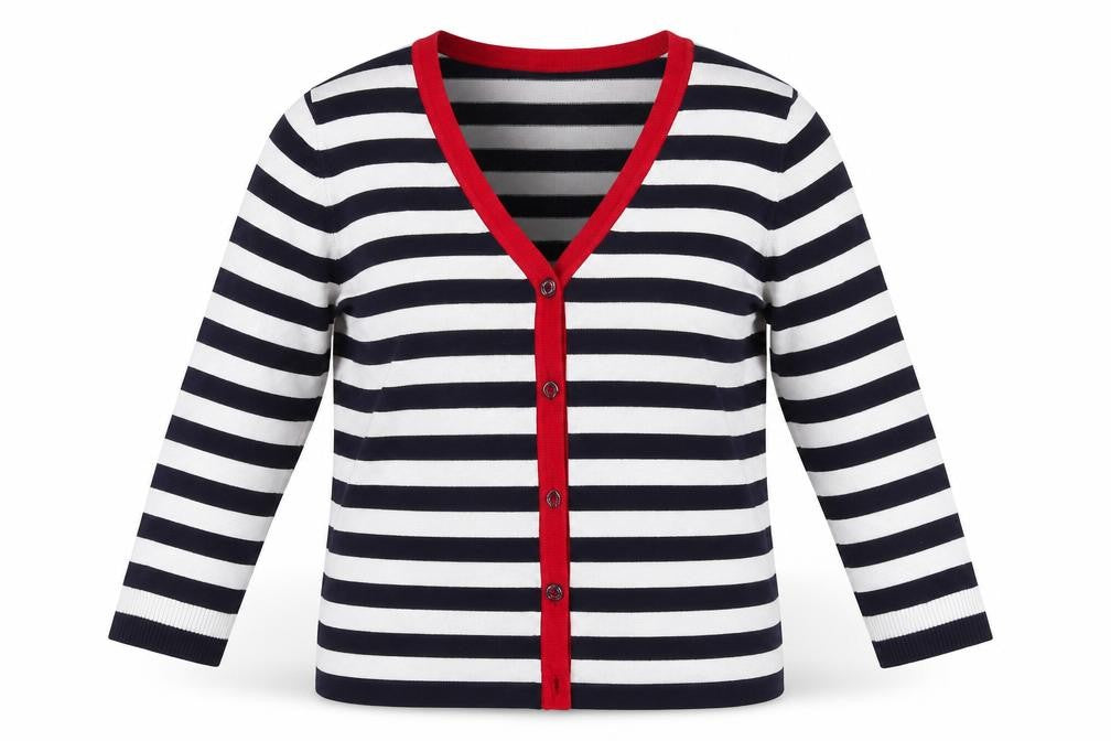 BASSINI Womens White Striped  Cardigan Jumper Size S