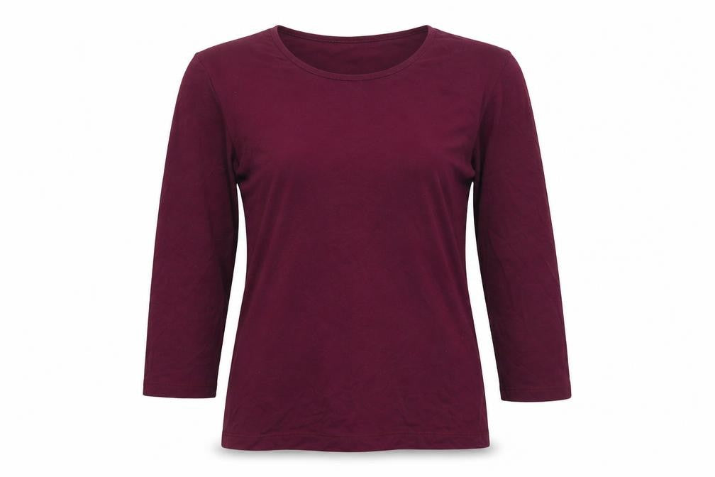 Front view of OFT women’s purple basic t-shirt, size M