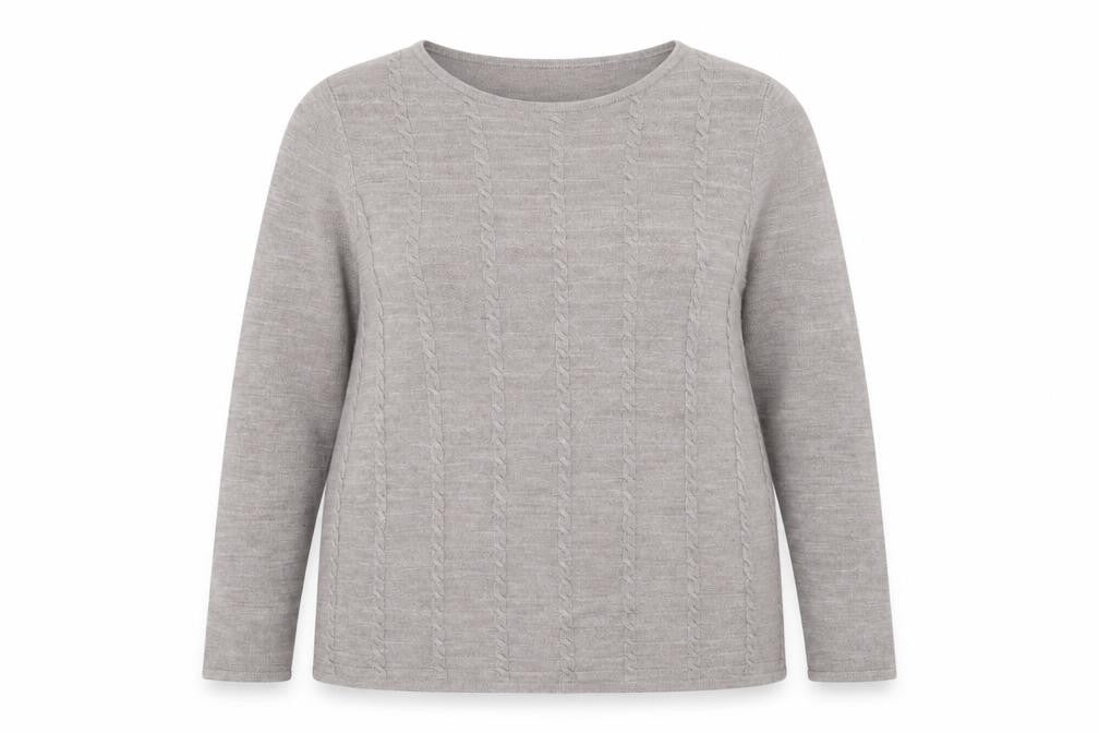 Front view of Bonnmarche women’s grey jumper, size UK 16