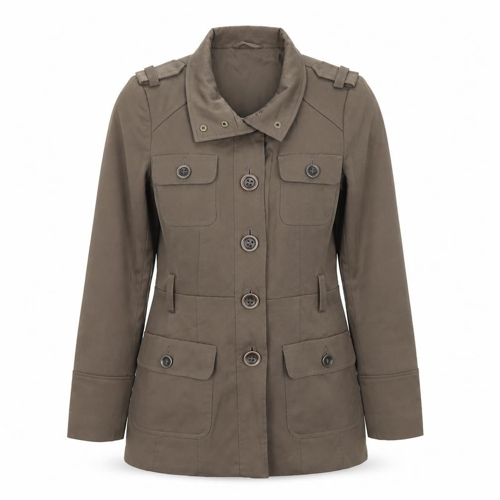 Front view of F&F women’s green jacket coat, size UK 10