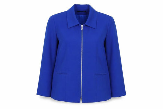 Front view of Wardrobe women’s blue jacket blazer, size UK 18
