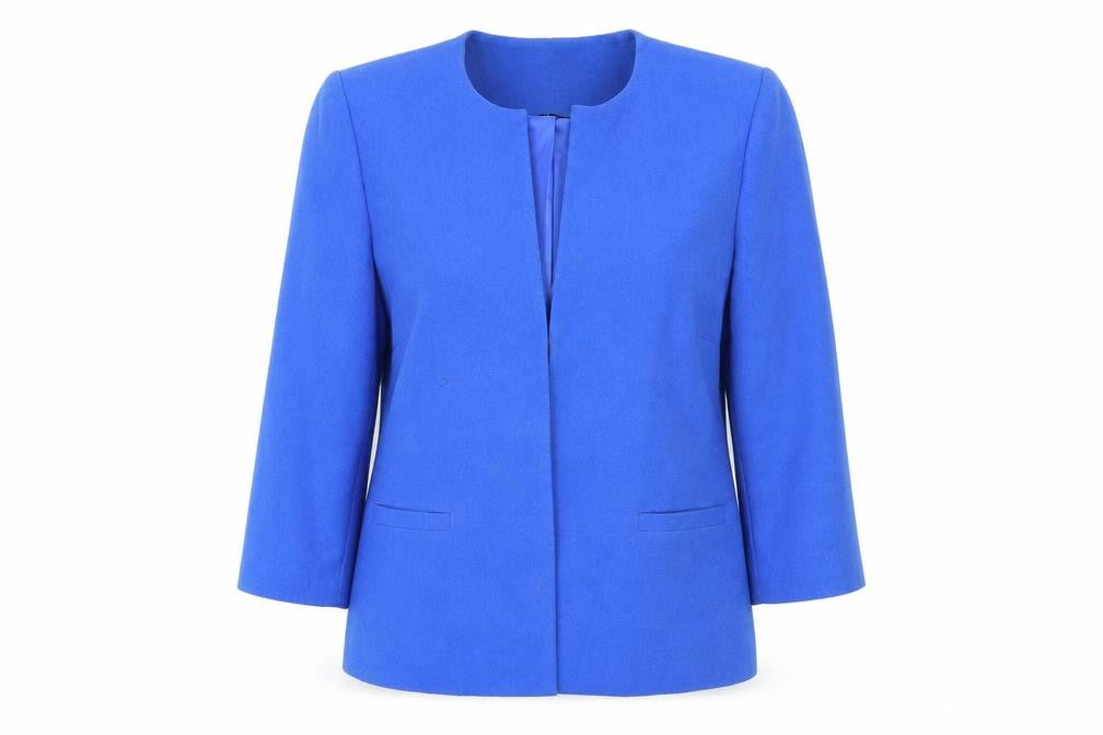 Front view of Bonmarché women’s blue jacket blazer, size UK 10