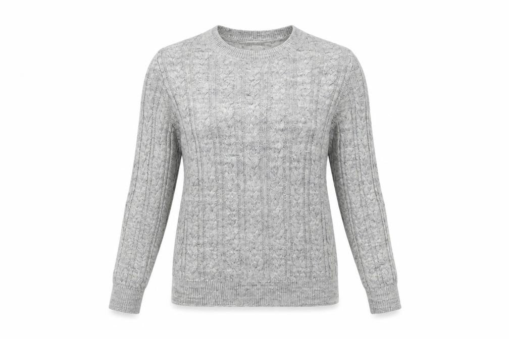 Front view of H&M women’s grey knit pullover sweatshirt, size XS