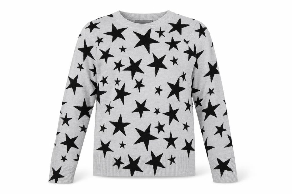 Front view of Marks & Spencer women’s grey polka dot knit pullover sweatshirt, size UK 6
