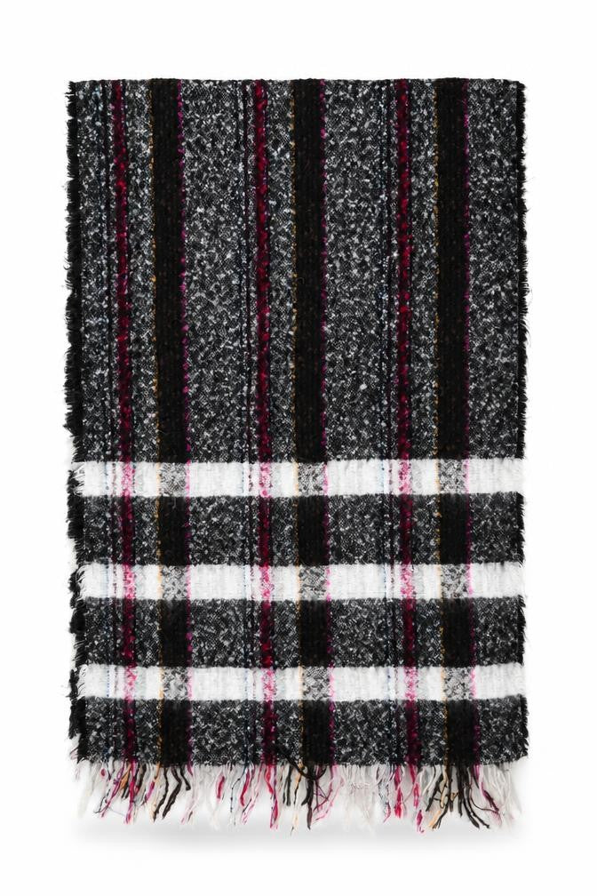 Front view of Preworn women’s black check shawl/wrap