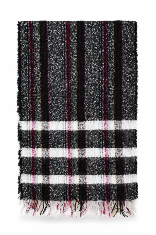 Front view of Preworn women’s black check shawl/wrap
