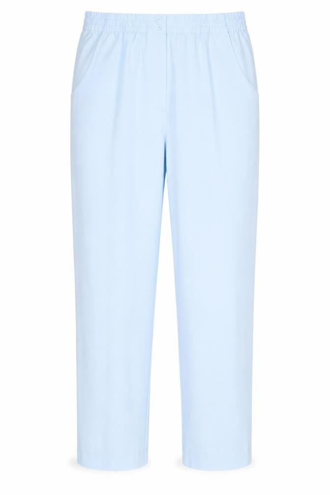 Front view of Ocealis women’s blue trousers, size UK 22, 29-inch leg