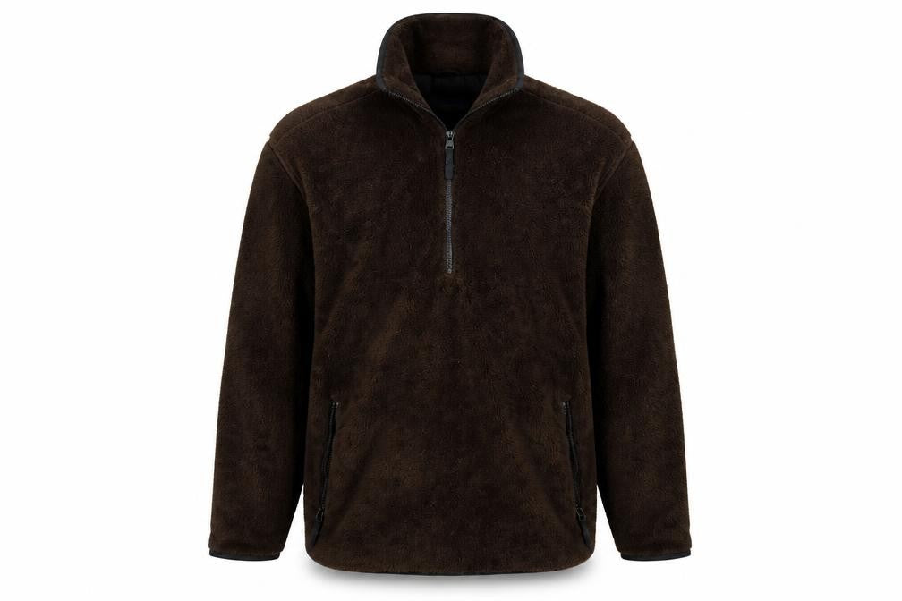 Front view of Global Adventure men’s brown overcoat coatigan, size S
