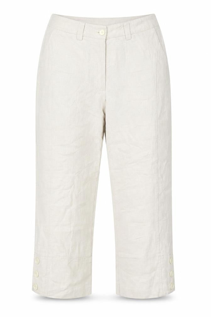 Front view of Preworn women’s beige trousers, size UK 12, 23-inch leg