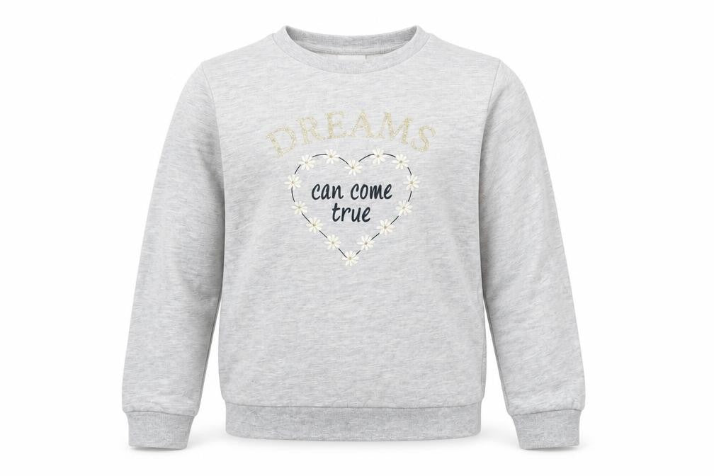 Front view of LILY & DAN girls’ grey pullover sweatshirt, size 9-10, years