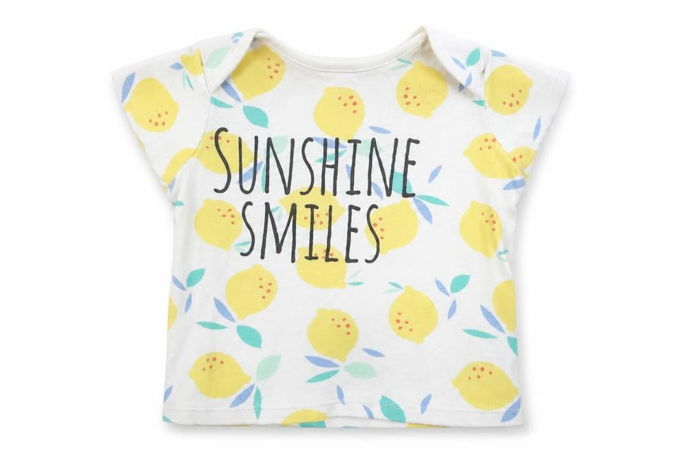 Front view of F&F girls’ yellow geometric basic t-shirt, size 2-3, years