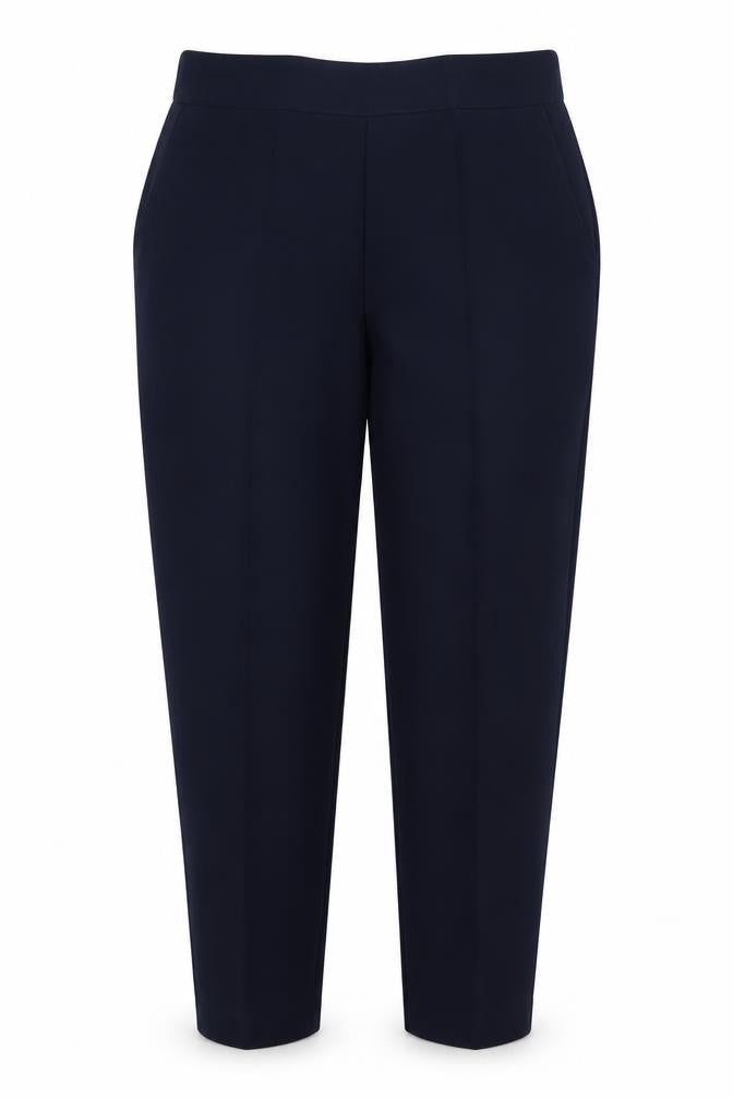 Front view of Preworn women’s blue trousers, size UK 18, 24-inch leg