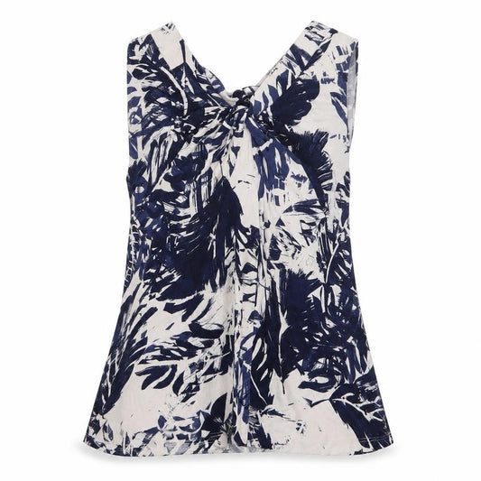 Front view of Soon women’s blue geometric basic button-up, size UK 12
