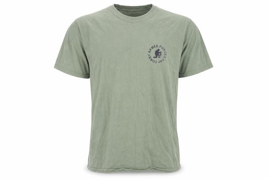 Front view of Preworn men’s green t-shirt one size - corby armed forces day