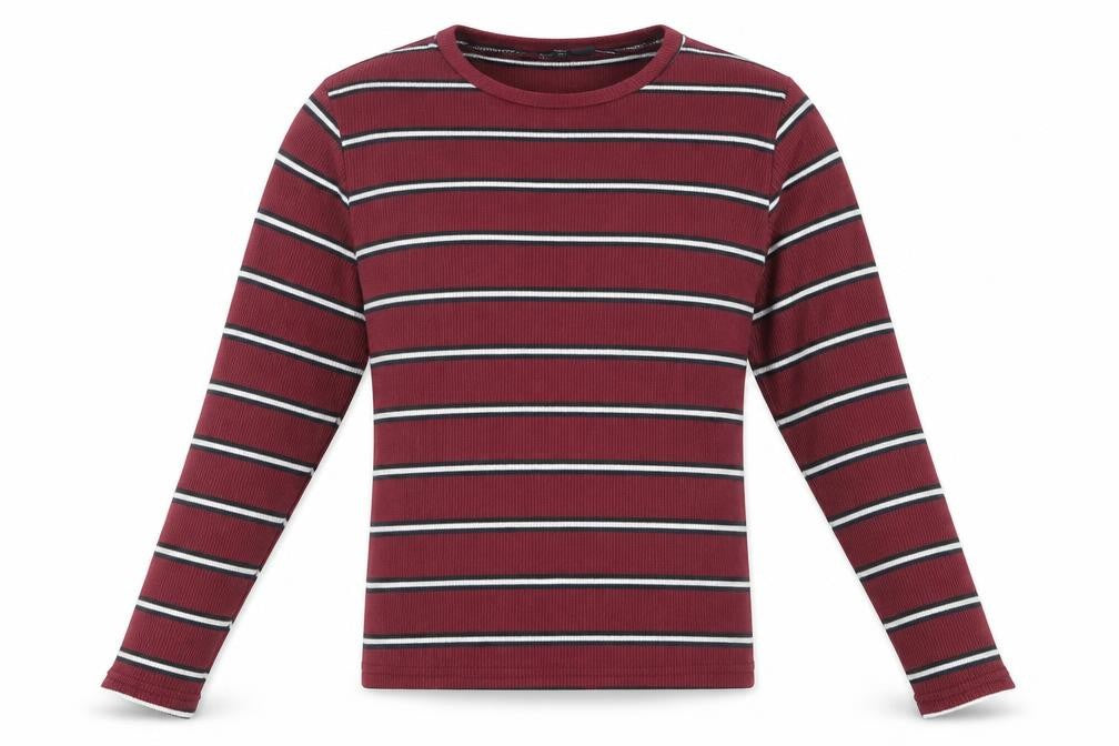 Front view of New Look girls’ purple striped pullover sweatshirt, size 12-13, years