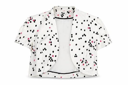 Front view of Coast women’s white spotted jacket blazer, size UK 12