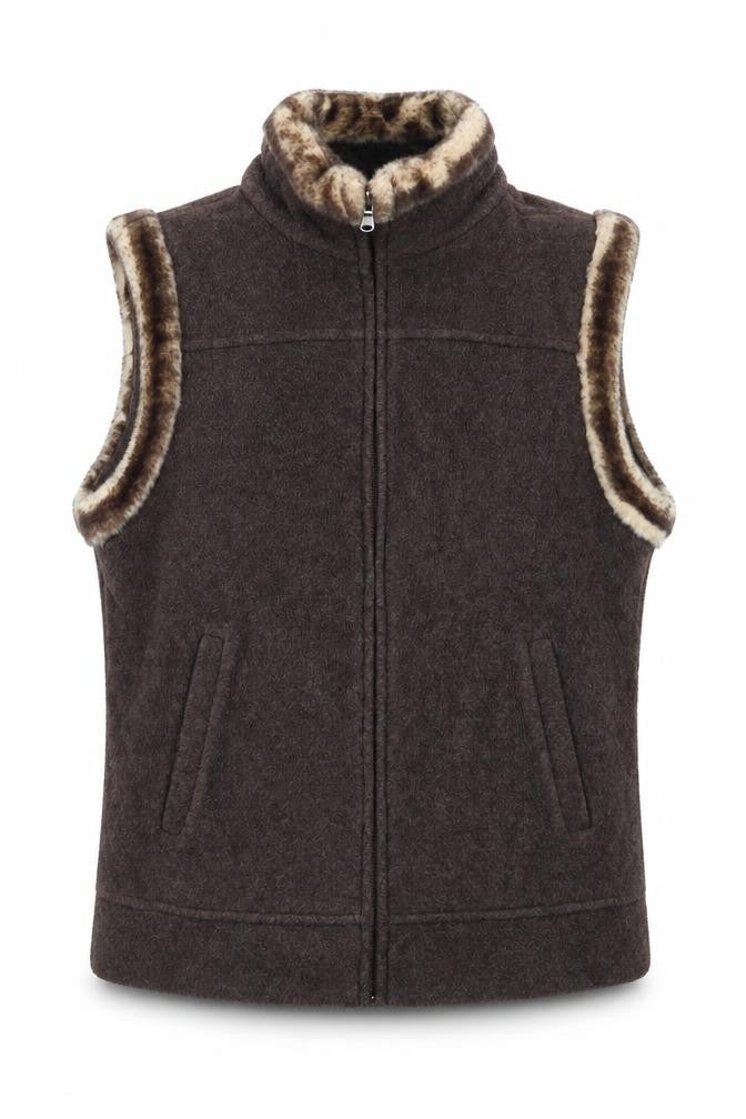 Front view of Marks & Spencer women’s brown full zip jumper, size UK 12