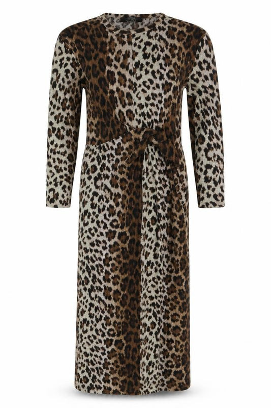 Front view of Bershka women’s brown animal print jersey bodycon, size XS