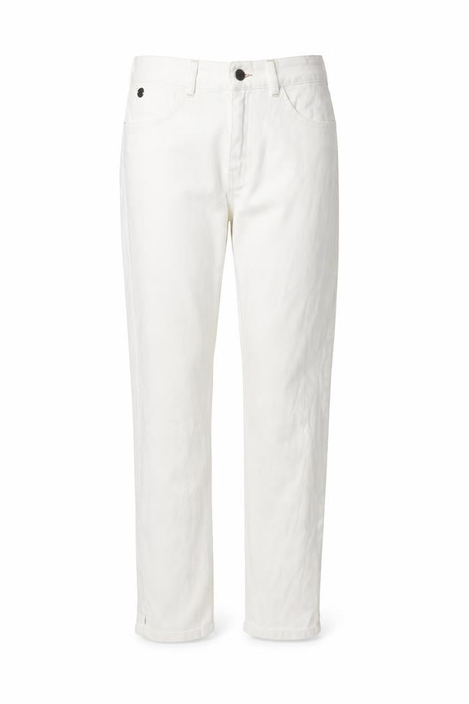Front view of Numph women’s white denim straight jeans, size UK 10, 28-inch leg