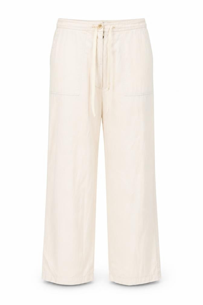 Front view of Essentials Style women’s beige trousers, size UK 16, 29-inch leg