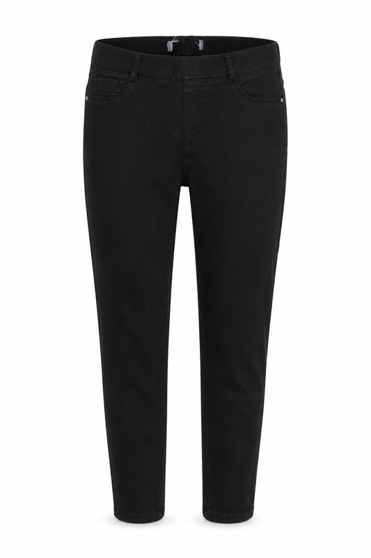 Front view of women’s black mom jeans, size UK 10, 27-inch leg
