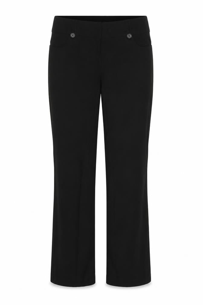 Front view of New Look women’s black trousers, size UK 14, 28-inch leg
