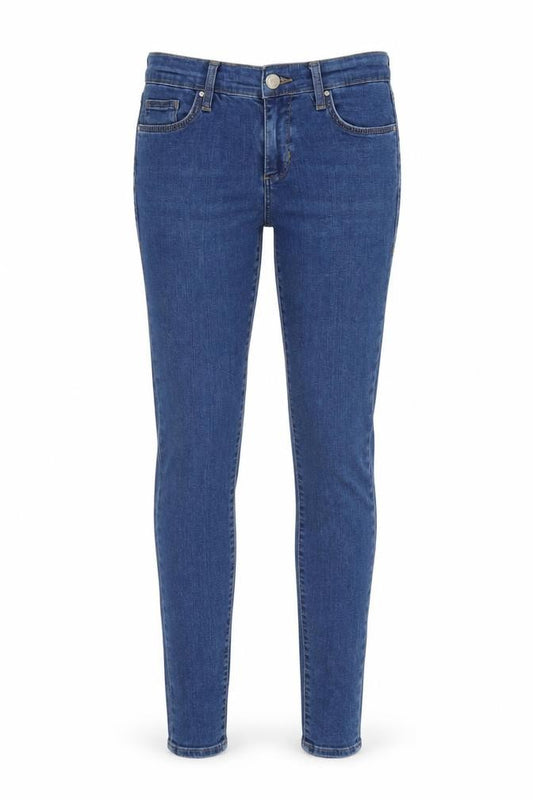 Front view of Topshop women’s blue skinny jeans, size UK 26, 27-inch leg