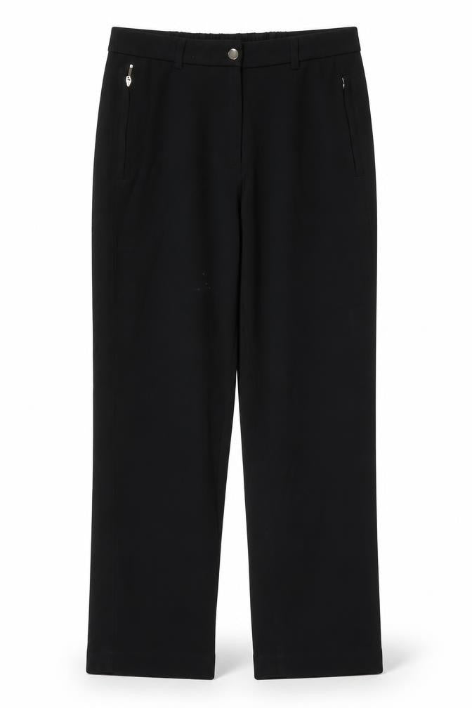 Front view of Marks & Spencer women’s black trousers, size UK 10, 25-inch leg