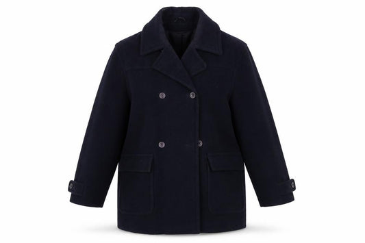 Front view of Edinburgh women’s blue jacket coat, size UK 12