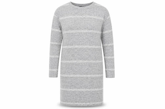 Front view of Atmosphere women’s grey striped a-line, size UK 14