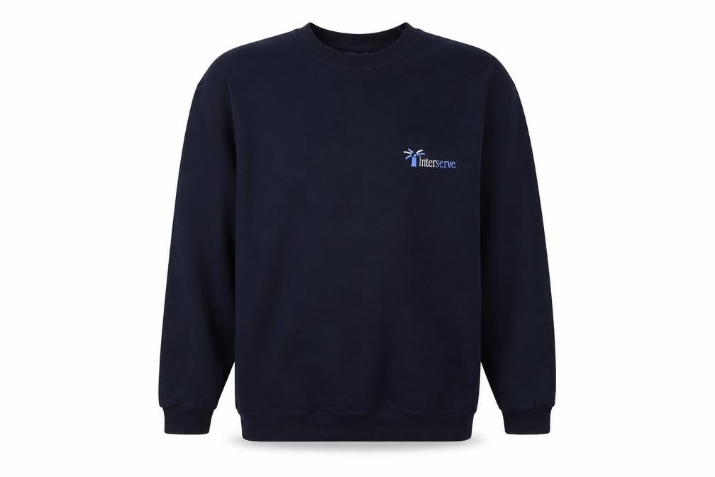 Front view of Uneek men’s blue jumper, size L