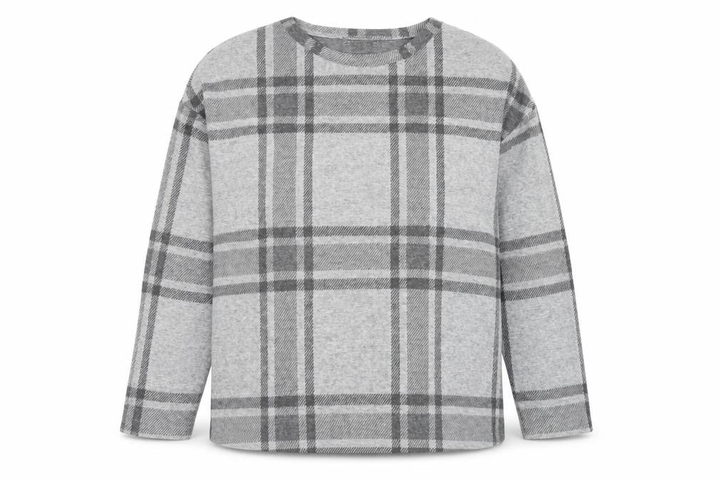 Front view of Marks & Spencer women’s grey check jumper, size UK 14