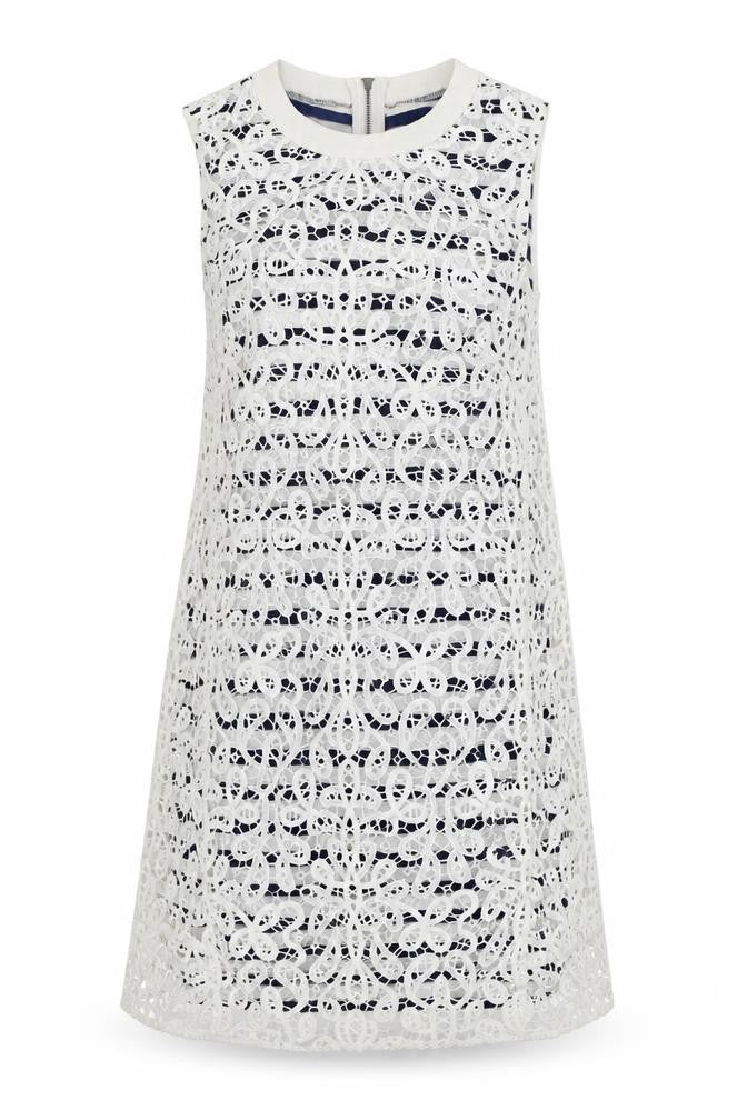Front view of Next women’s blue striped a-line, size UK 8