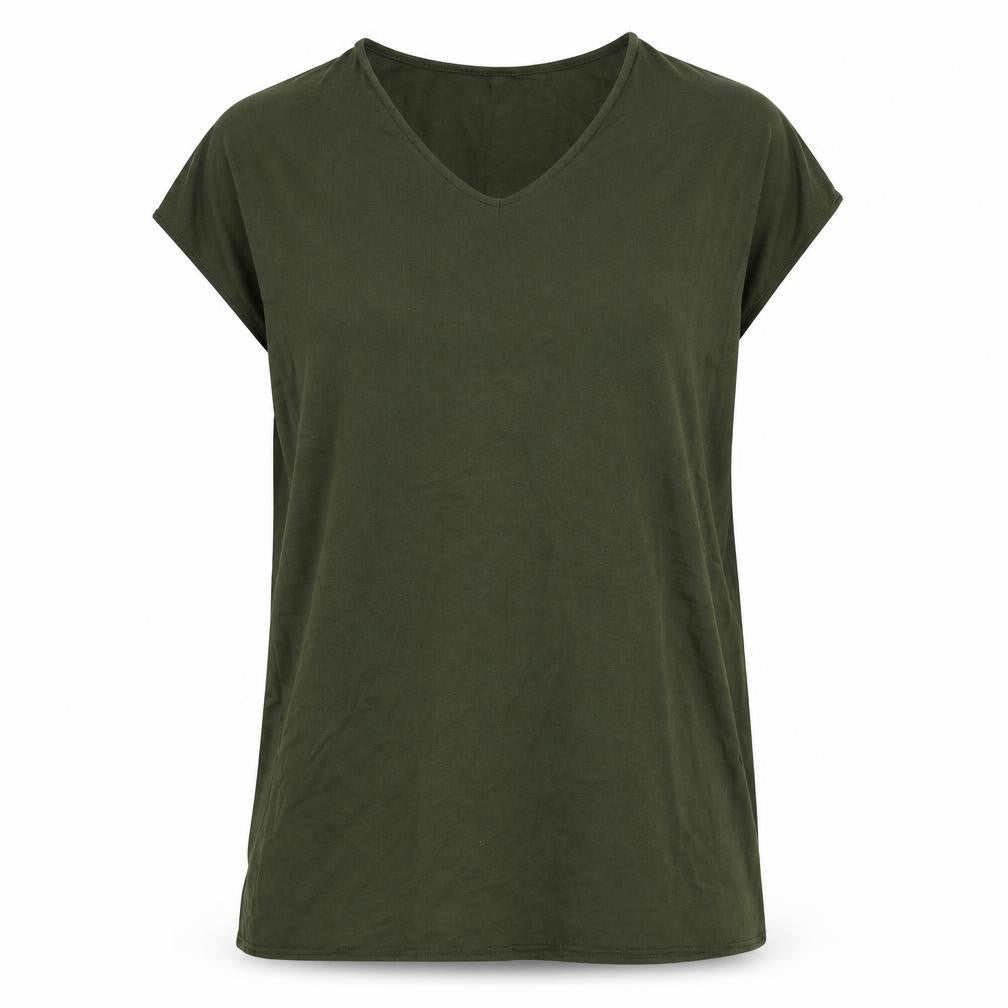 Front view of Daily Ritual women’s green basic t-shirt, size M