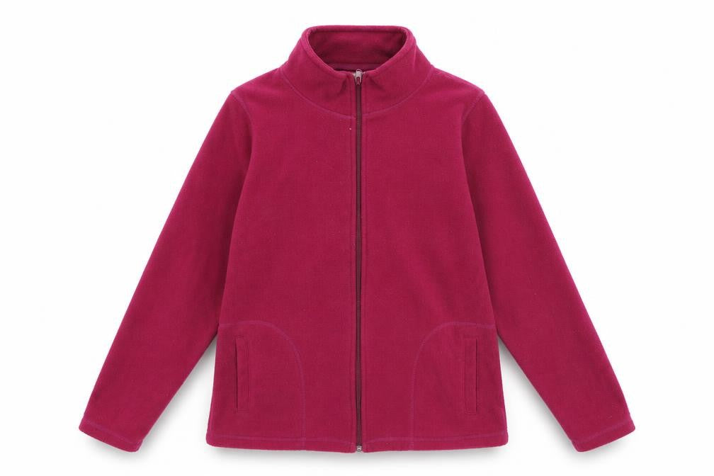 Front view of Anthology women’s pink fleece jacket, size UK 12