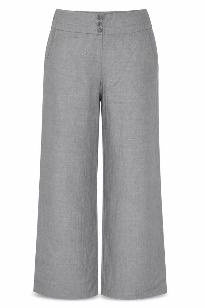 Front view of Marks & Spencer women’s grey trousers, size UK 10, 31-inch leg