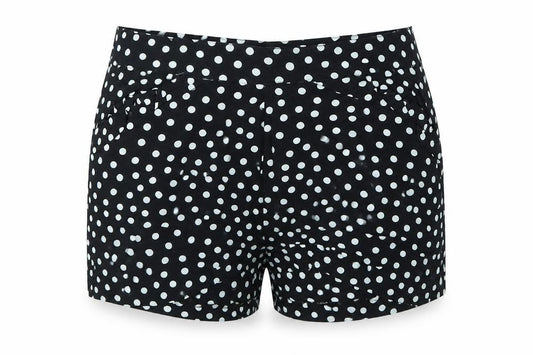 Front view of Mango women’s multicoloured polka dot boyfriend shorts, size S