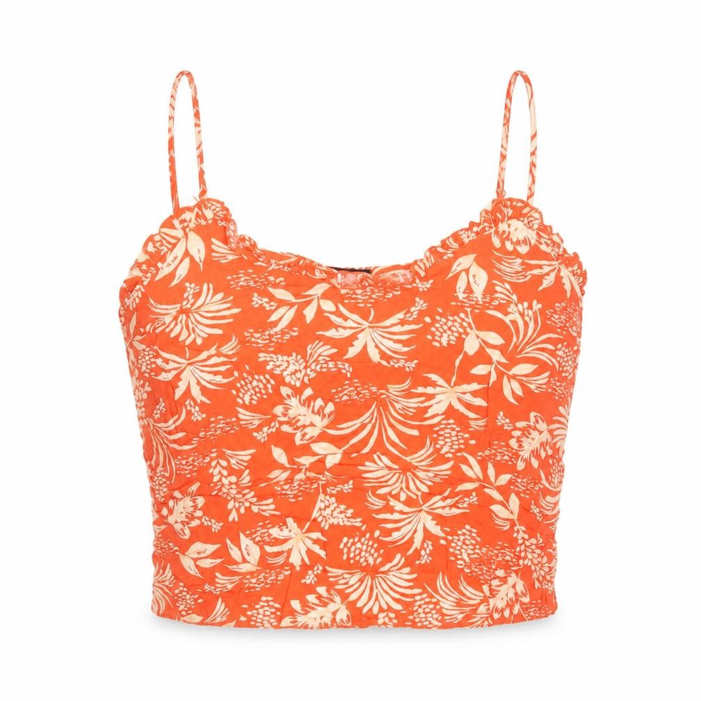 Front view of New Look women’s red floral camisole tank, size UK 12