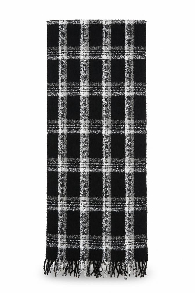 Front view of Preworn unisex black check shawl/wrap