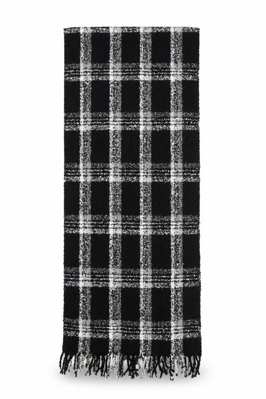 Front view of Preworn unisex black check shawl/wrap