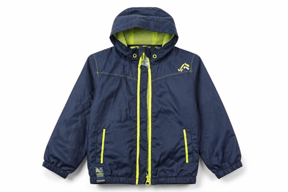 Front view of Urban Rascals boys’ blue parka coat, size 3-4, years
