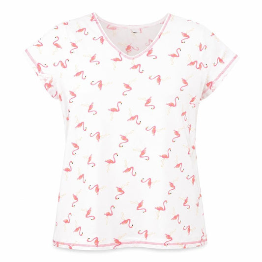 Front view of Damart women’s white animal print basic t-shirt, size M