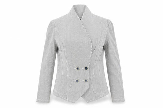 Front view of Dorothy Perkins women’s multicoloured striped jacket, size UK 10
