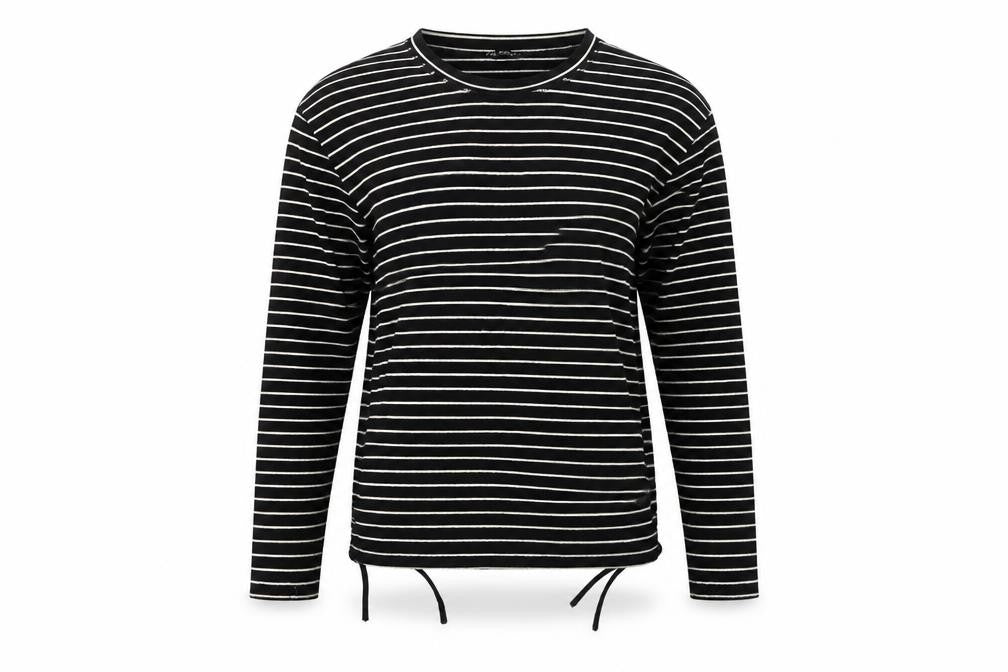 Front view of Zara women’s black striped jumper, size M