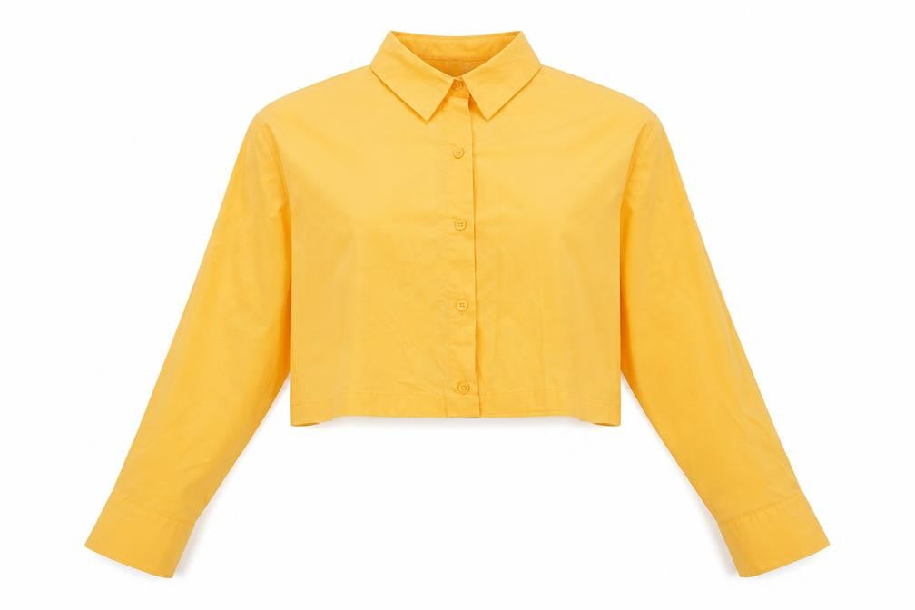 Front view of H&M women’s orange cropped button-up, size M