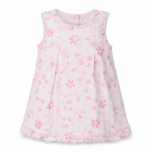 Front view of Mini Mode girls’ pink floral a-line, size 9-12, months